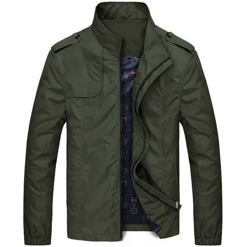 Mens casual jacket spring/summer standing collar tool jacket solid color flight suit top khaki black army green W240914