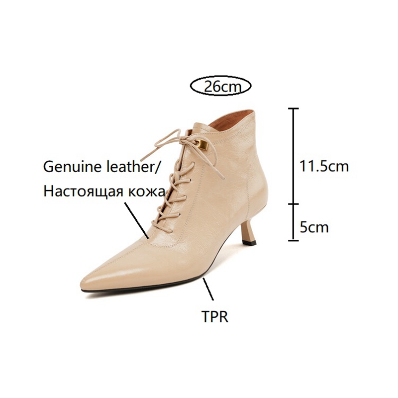 Autumn NEW Pointed Toe Thin Heel Genuine Leather Shoes for Women Elegent Zipper Ankle Solid Winter Boots a889