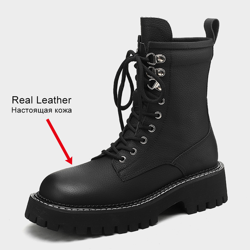 2025 new JOZHAMTA Size 34-39 Winter For Women Mid Calf Thick Heels Shoes Womans Lace-Up Platform Boot Ins Fashion Motorcycle Boots