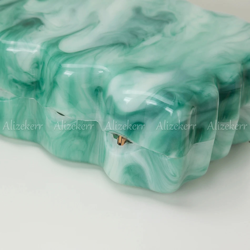 Alizekerr Wave-like Shaped Acrylic Box Evening Bags Women Boutique Elegant Marbled Clutch Purses And Handbags Wedding Party 240904