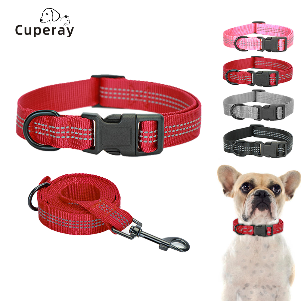 Nylon Dog Collar and Leash Set,Adjustable Reflective Pet Collar with Quick Release Buckle and Metal D Ring for Small Medium Dogs