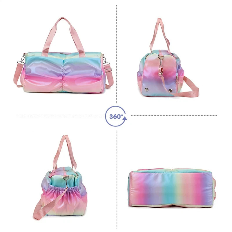 Rainbow Colorful Gym Bag Womens Handbags Travel Fitness Sports Girls Duffel Yoga Shoes Shoulder Bag Waterproof Dry Wet Pocket 240914