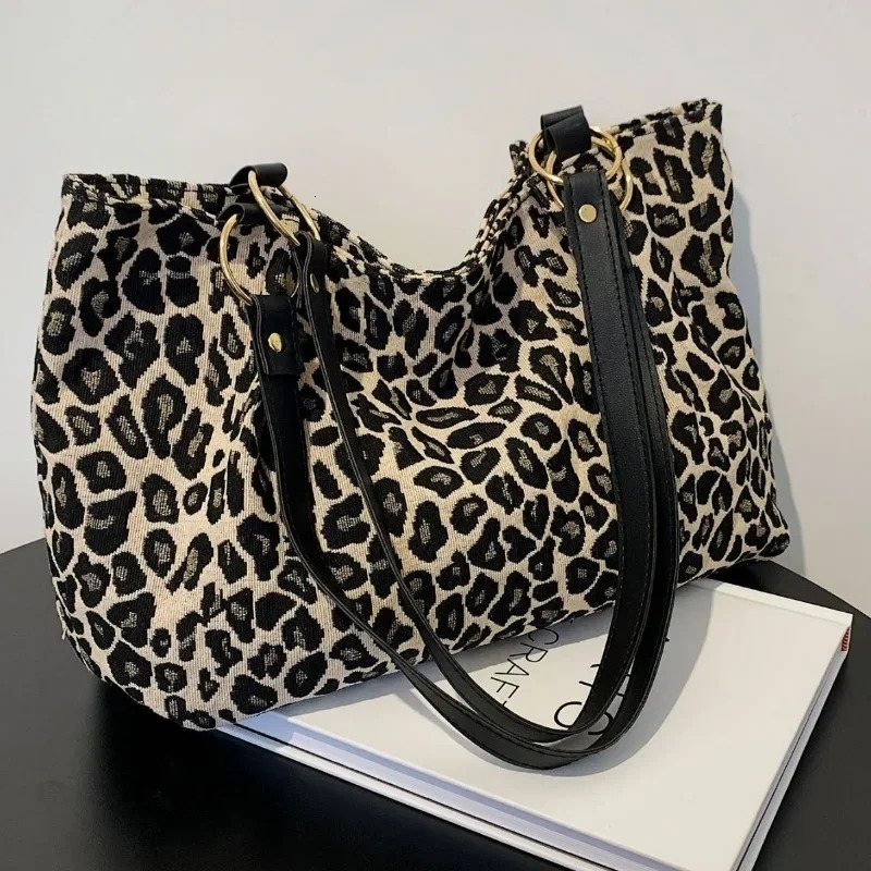 Fashion Tote Bags Shopping and Travel Canvas Bags Women Handbags Large Capacity Leopard Shoulder Bags y240909