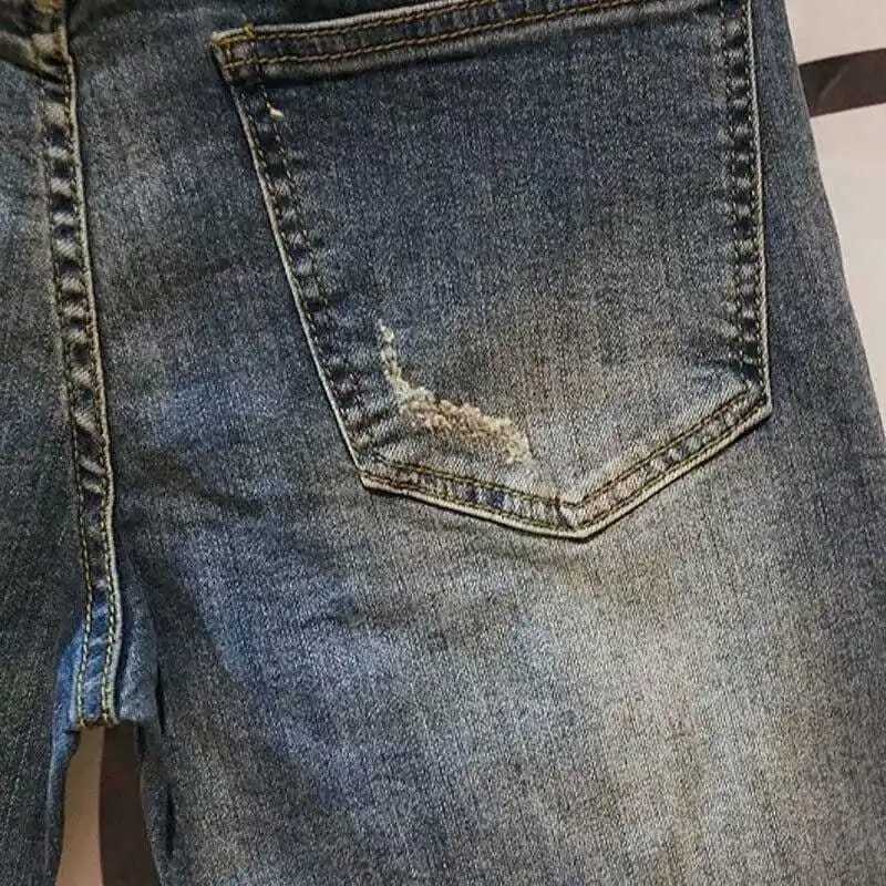 Summer Fashion Boyfriend Denim Knee-length Shorts for Men Holes Elasticity Cotton Cowboy Mens Short Pants Korean Style ShortsX240914
