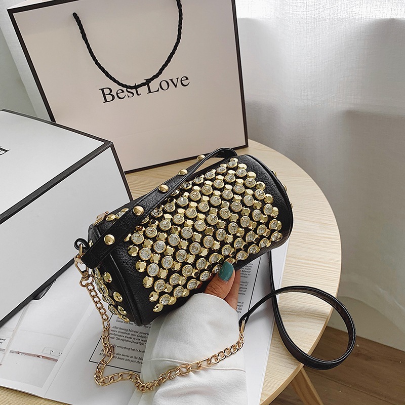 New fashion cylinder bag female hand crossbody single shoulder diamond bag fringe trend all-match female bag