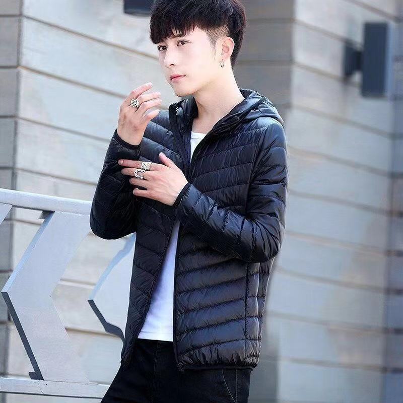 Cotton jacket men's foreign trade men's lightweight feather Rong cotton jacket winter slim fit hooded stand collar solid color warm vest jac