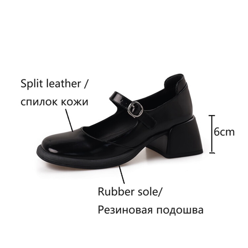 Spring/Autumn NEW Pumps Split Leather for Women New Round Toe Chunky Heel Female Sweet Platform Mary Janes Shoes eca6 Platm