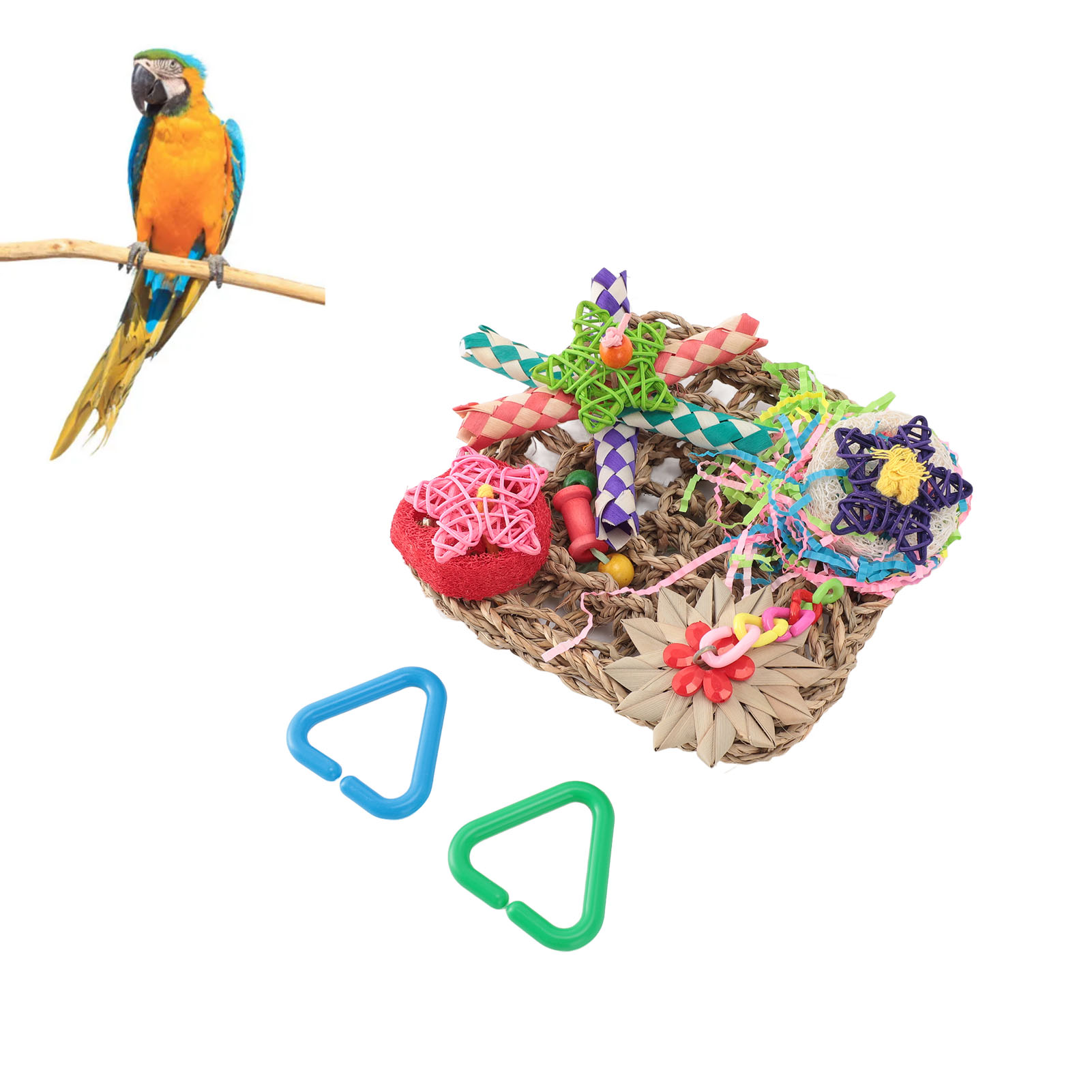 Bird Foraging Wall Toy, Edible Woven Climbing, Hammock Mat with Colorful Chewing Toys for Parrot Lovebirds Parakeets Budgerigars