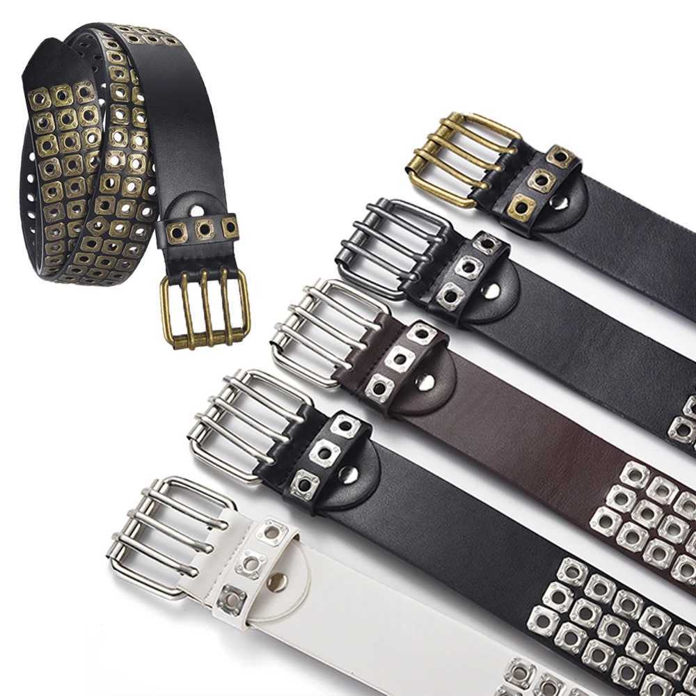 Retro Square Rivet Studded Waist Strap MenS Belt With Double Row Needle Buckle WomenS Belt Hip-Hop Rock Punk Y2k Style JeansX240914