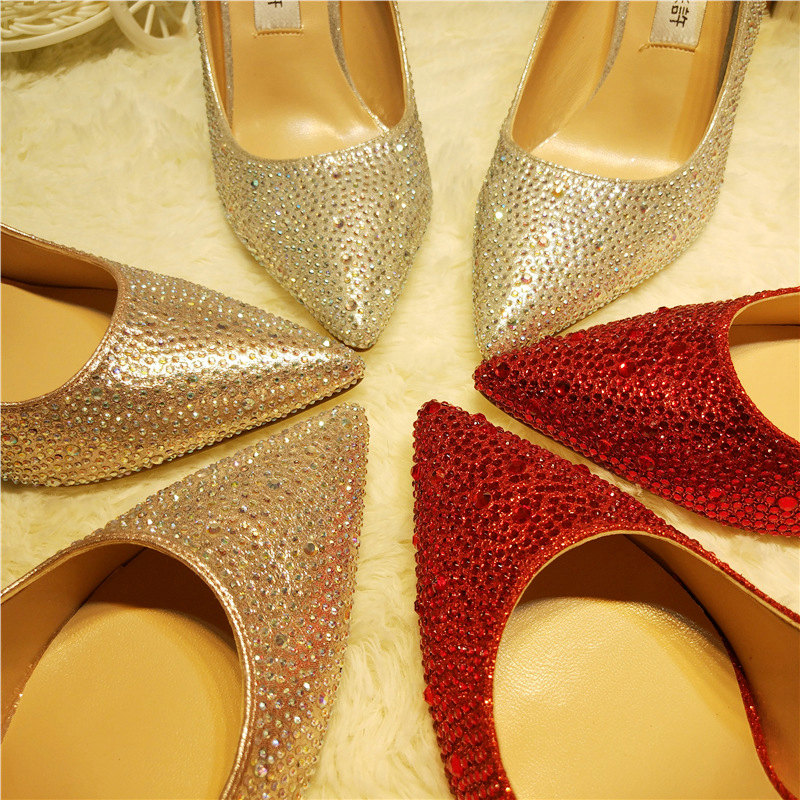 2025 new Brand Wedding Bridal Pointed High-heeled Single Female Rhie Classic Crystal Shoes 9cb9