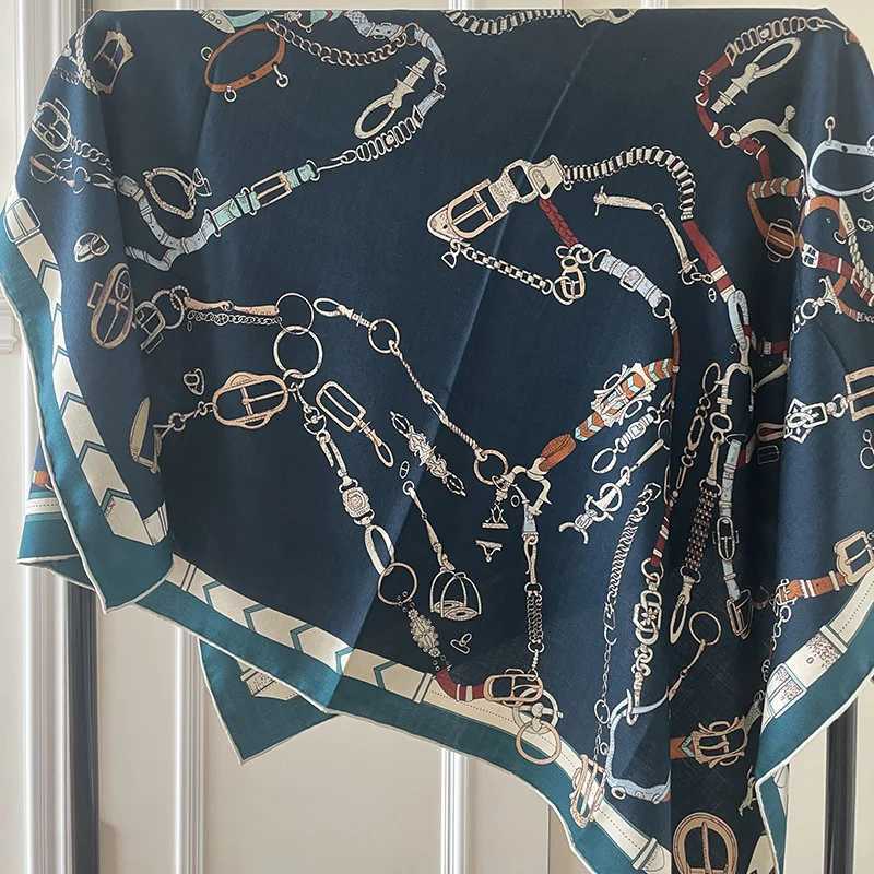 Scarves 140X140CM high-quality womens scarf double-sided printed silk cashmere shoulder bag top square sun head scarf for outdoor warmth J240913