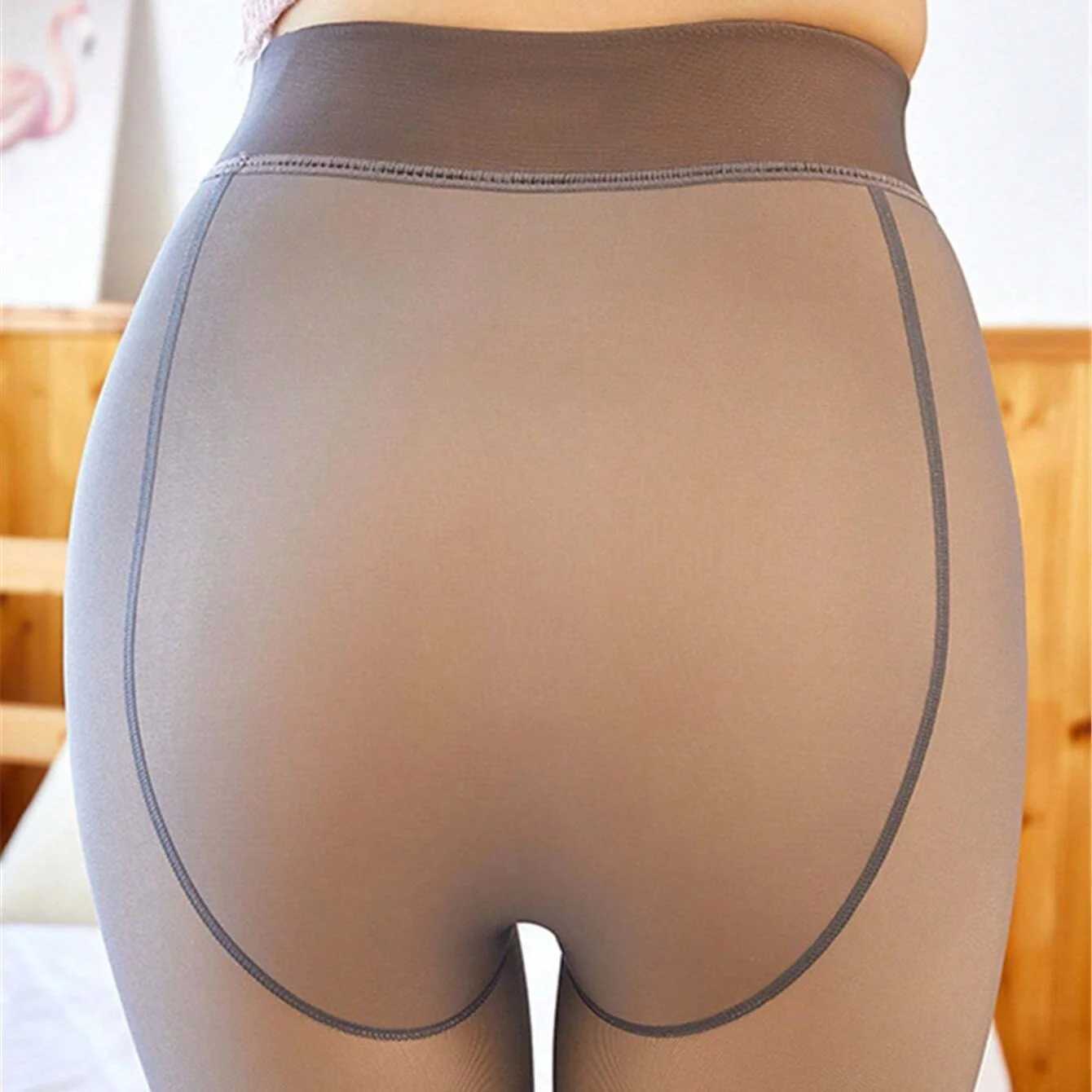 1 Piece Womens Fleece Thickened High-Waisted Transparent Leggings For Autumn And Winter Outerwear To Keep WarmX240914