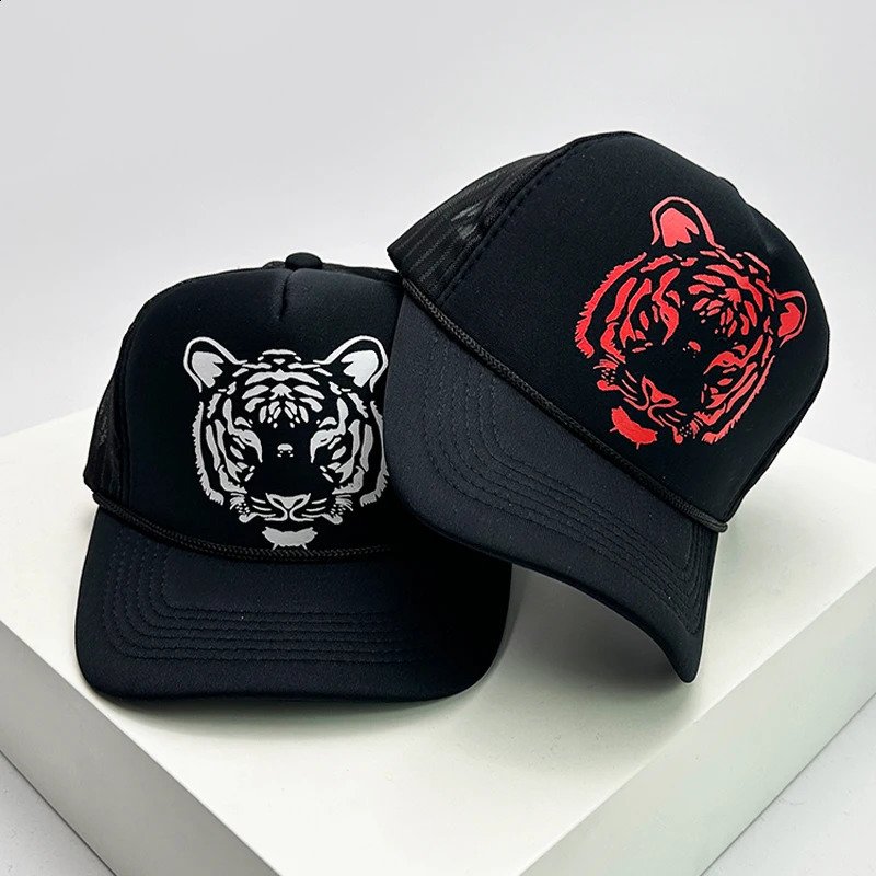 Fashion Men Women Printed Letter Tiger Baseball Caps Breathable Sunshade Versatile Half Mesh Hats Hip Hop Cartoon Trend ins 240906
