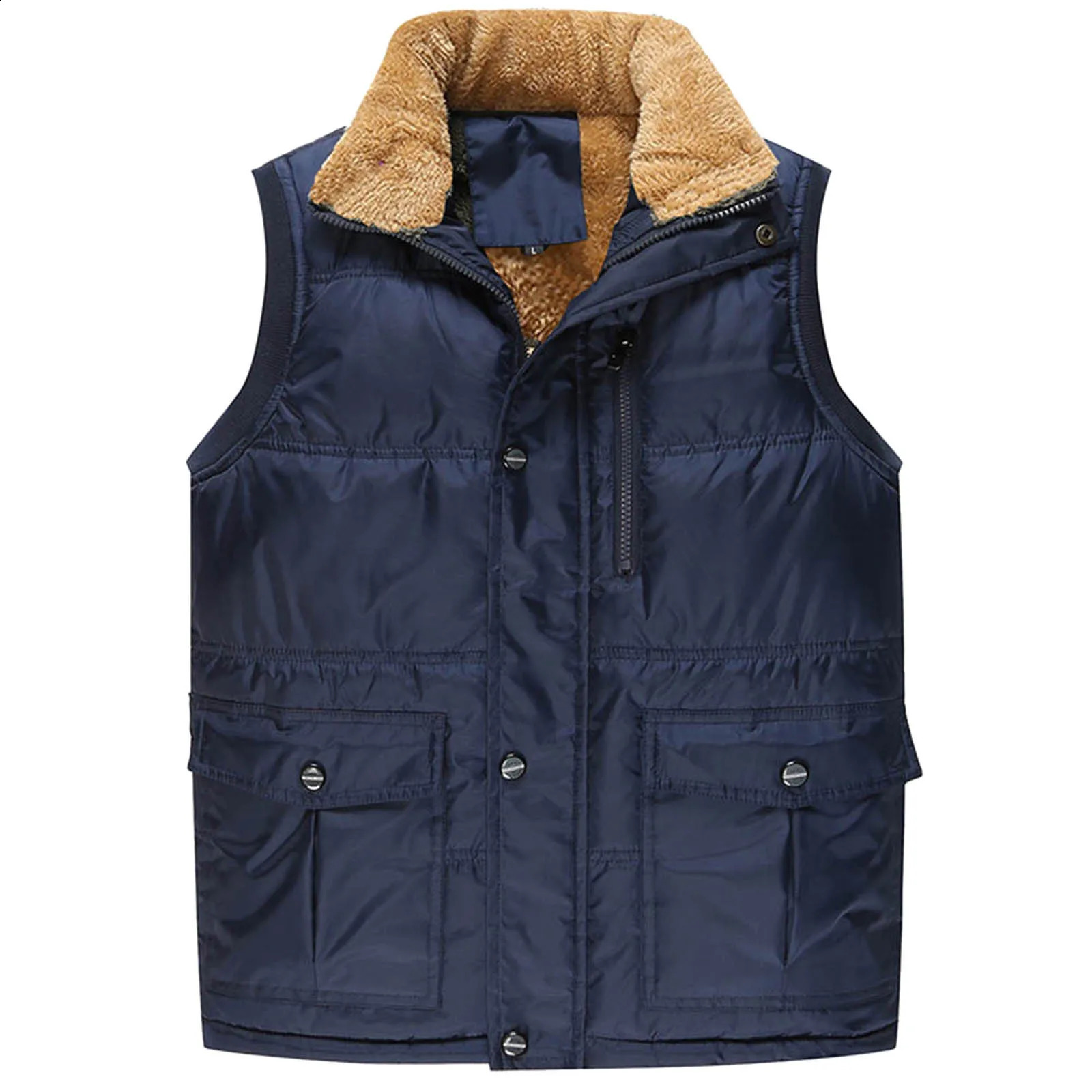Mens Vest Warm Sleeveless Jacket Coats Fashion Plush Windproof Zipper Vest Autumn Winter Casual Waistcoat For Man Chalecos 240905