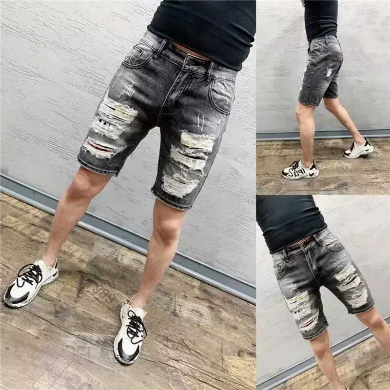 Trendy Denim Shorts For Men 2023 Summer Thin Style Casual Mid Waist Versatile Fashionable Hole Breaker PantsX240914