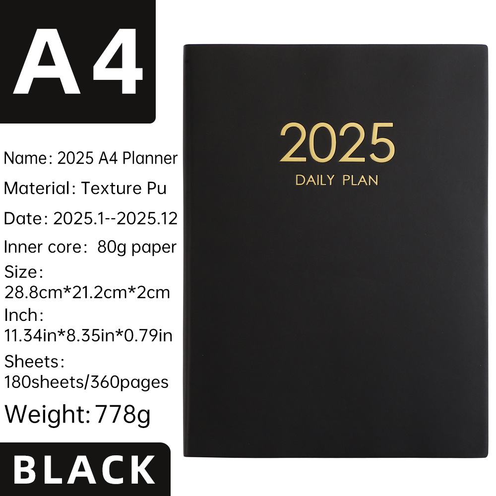 2025 Daily Plan Book, Business Multicolor Hardcover Portable Notepad