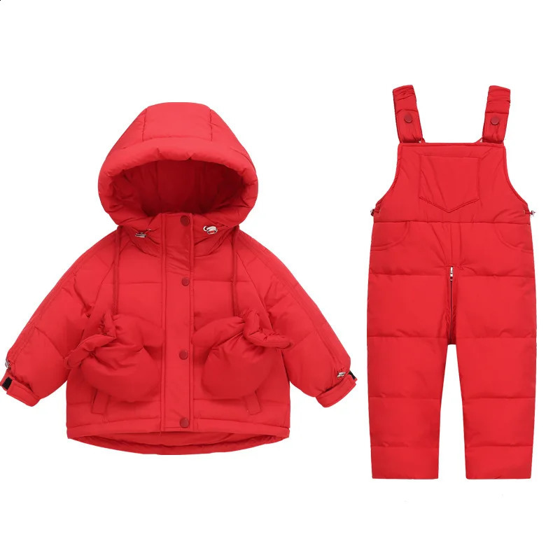Winter Overalls Jumpsuit for Girls Boy Children Suits Toddler Jackets Kids Snowsuit Down Parka Coat Baby Outerwear With Gloves 240904
