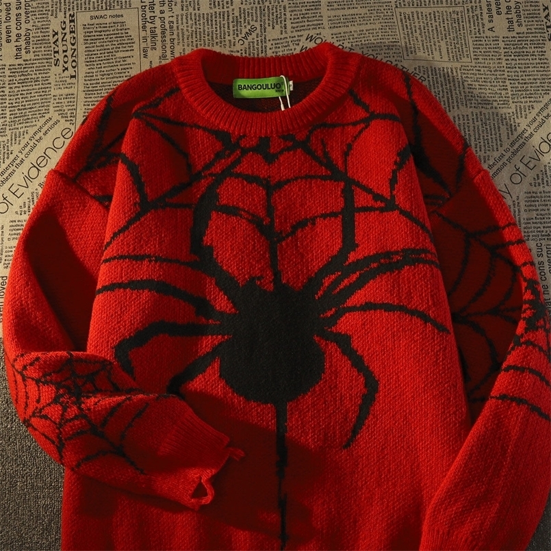 American Vintage Spider Hole Sweater Women Winter Warm Knit Pullover Oversized Y2k Harajuku Hip Hop Mens Clothing 240902