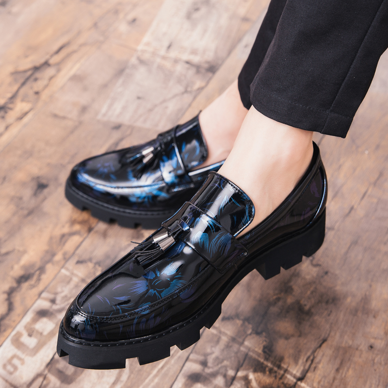 Heels Mid Mens Oxford Patent Leather Designer British Wedding Dress Formal Slip on Black Blue Stylist Office for Men Shoes 2072