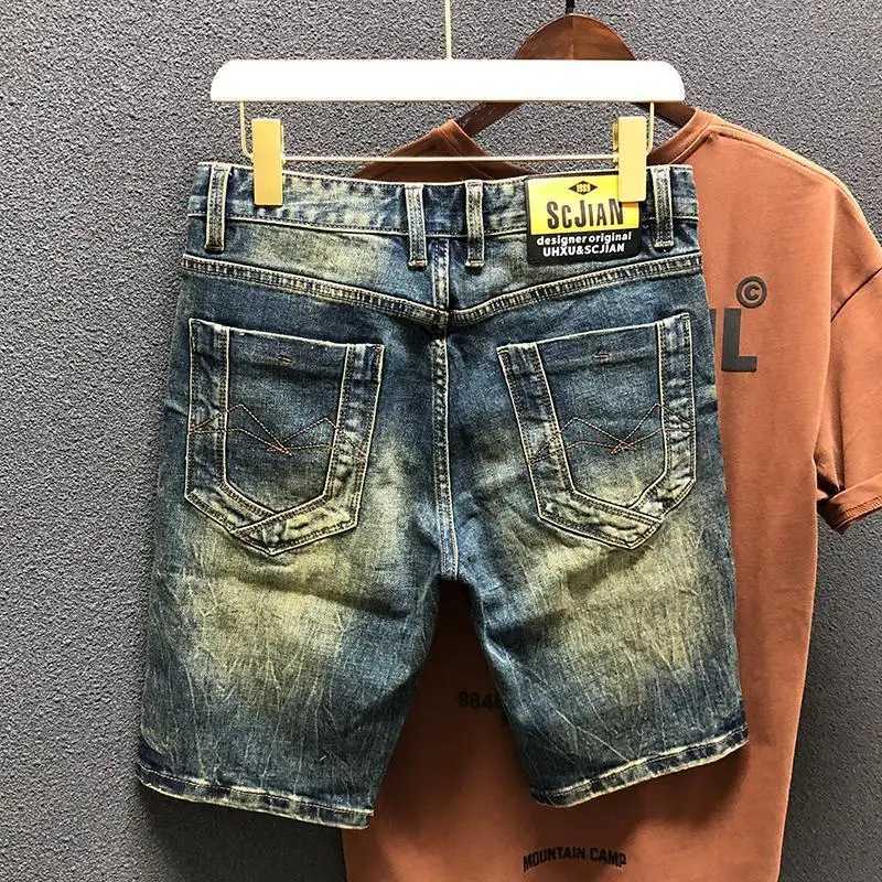 New Kpop Ripped Luxury Designer Summer Pants Mens Denim Shorts Vintage Denim Shorts for Men Summer Casual Knee Length JeansX240914