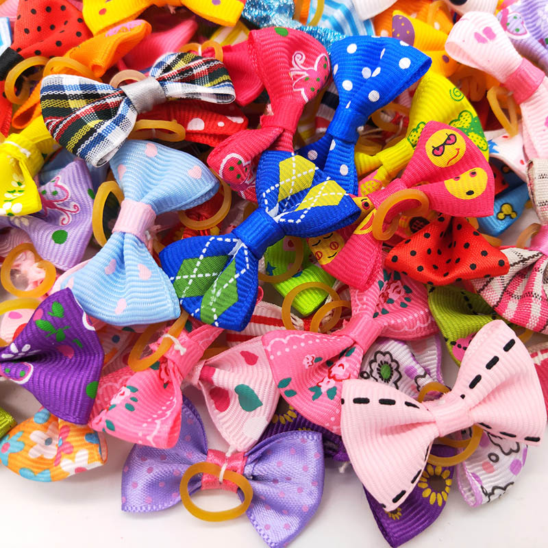 20Pcs Handmade Cute Dog Headdress Rubber Band Dog Hair Decoration Bows Cat Head Flowers Puppy Grooming Supplies Pet Accessories