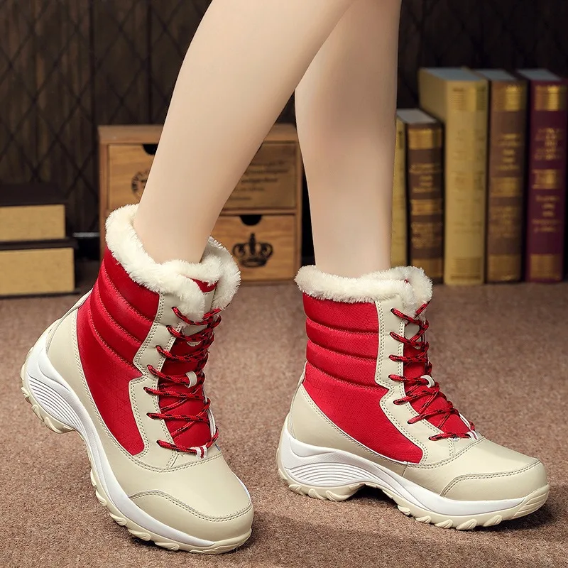 Winter High Top Women's Student Lace Up Midsole Thick Sole Anti Slip Cotton Warm Comfort Fashion Snow Boots a938