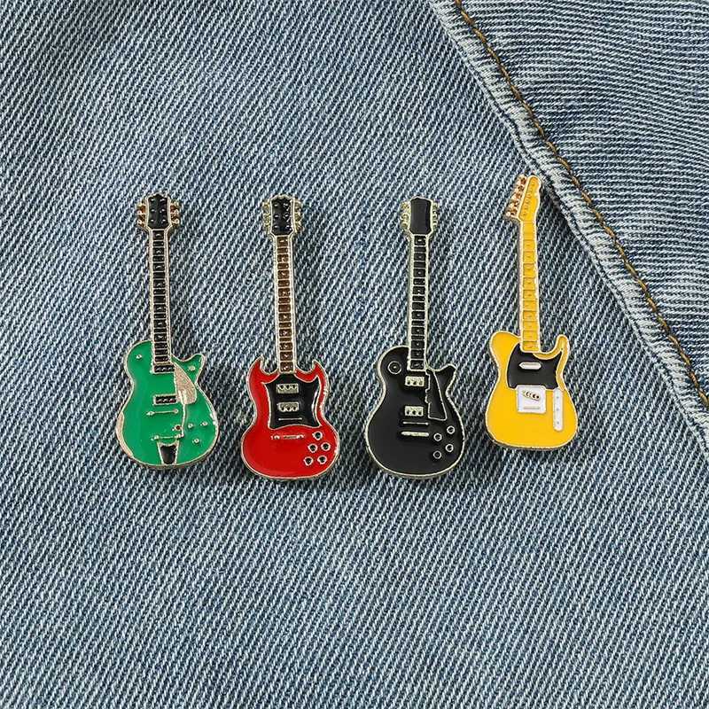 Vintage Metal Enamel Guitar Brooch for Men Women Musical Instrument Electric Guitar Badges Pins Fashion Personality Jewelry GiftX240914