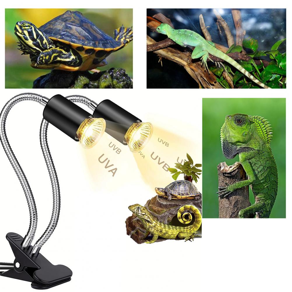 Gooseneck Adjustable Lamp Holder Dual-head Heat Lamp Holder with Timer Adjustable Gooseneck for Turtles Lizards Snakes Uva/b