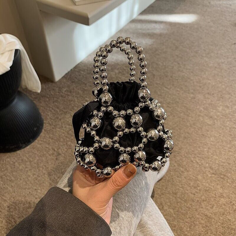 Spring/Summer New Product Internet Celebrity Same Style Fashion 2024 Dark Beaded Small Waste Concave Design Handheld Crossbody Bag