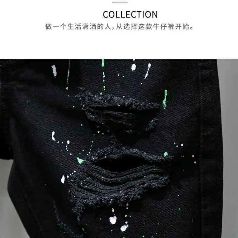 Fashion Summer New Casual Denim Jeans Knee Length Shorts for Men Black Cowboy Low Rise Ripped Holes Boyfriend Mens Denim ShortsX240914