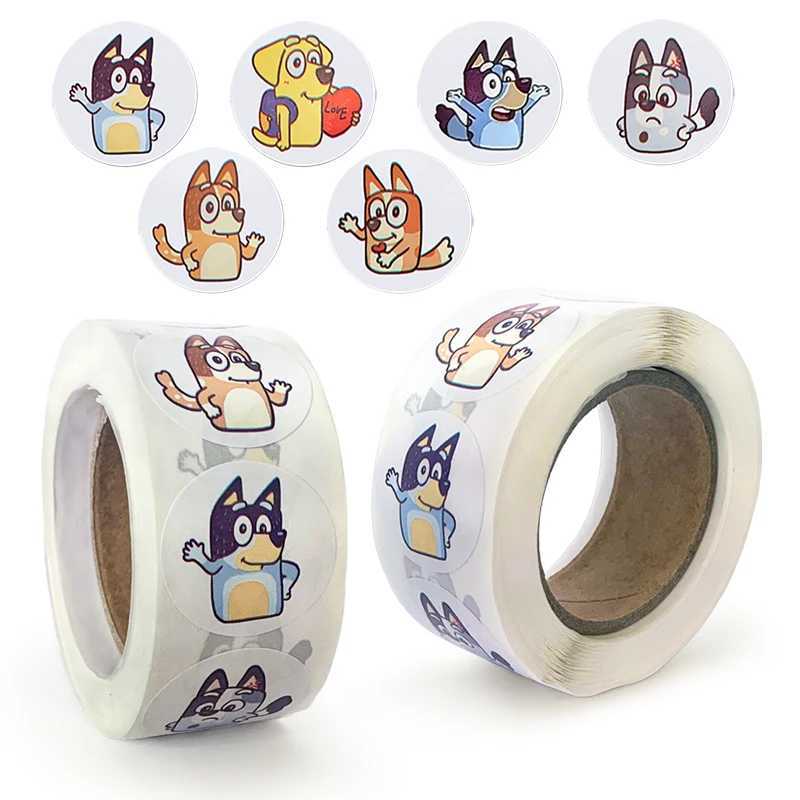 Kids' Toy Stickers Bingo Bluey Stickers Accessories 500 Sheets/Roll Round Cartoon Stickers Hand Account Diary Decoration Toys For Children Q24091