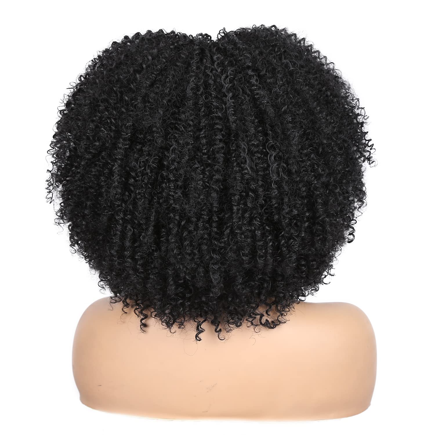 Afro Kinky Curly Wigs for Black Women Short Curly Wig with Bangs Curly Bob 14 Inch Natural Looking human Natural Black Full Wig
