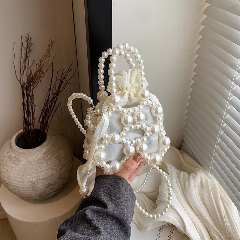 Spring/Summer New Product Internet Celebrity Same Style Fashion 2024 Dark Beaded Small Waste Concave Design Handheld Crossbody Bag