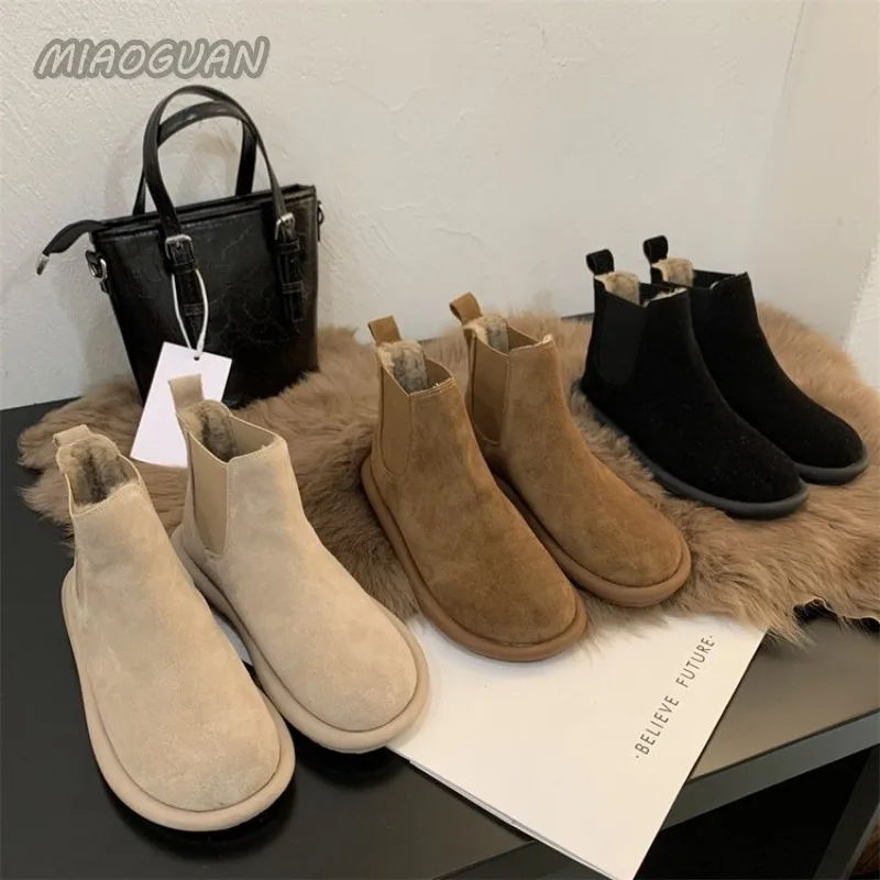 Winter Autumn and Women's Snow New Flat Bottom Warm Cotton Ankle Boots Shoes Casual Plush Solid Short Botines for Women c6a7