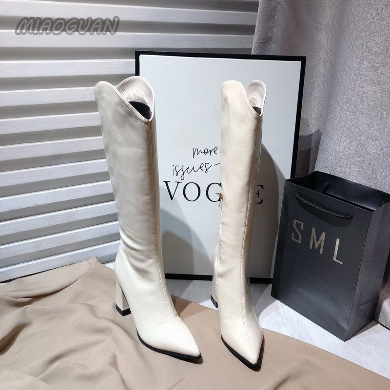 Women 2023 New New Solid High Heels Long Lady Riding Autumn Winter Designer Pointed Toe Knee-High Boots Retro Botas aba1 Knee-