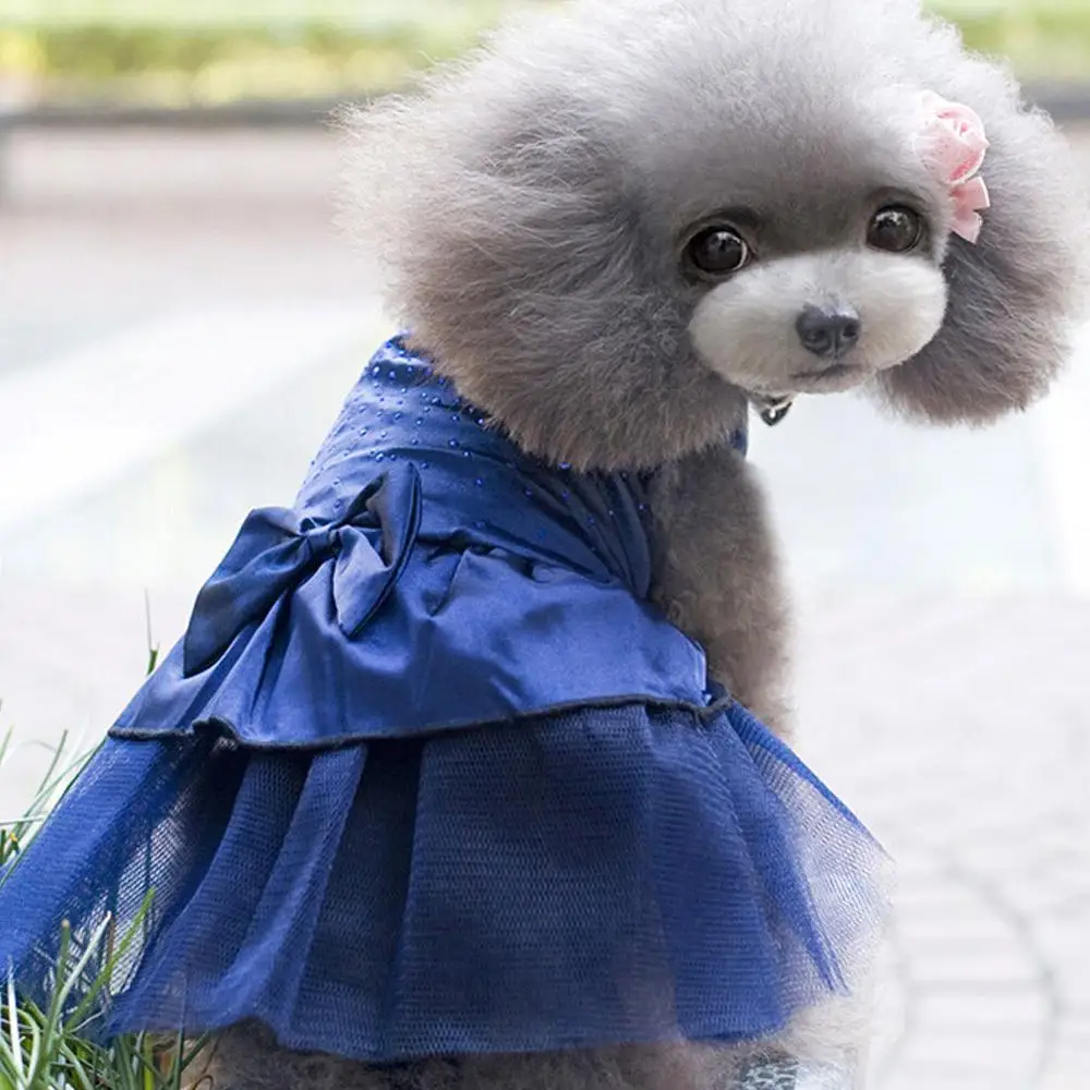 Practical Cute 3 Colors Dog Puppy Bow Dress Rhinestone Princess Dress Party Dog Dress Wedding Dress Pet Clothes