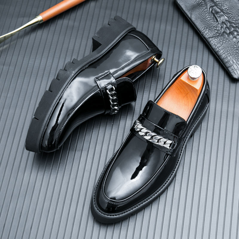Men Patent Leather Oxfords Slip On Thick Tottom Height Increasing Derby Shoes Casual Original Loafers Fashion Formal Dress Shoes