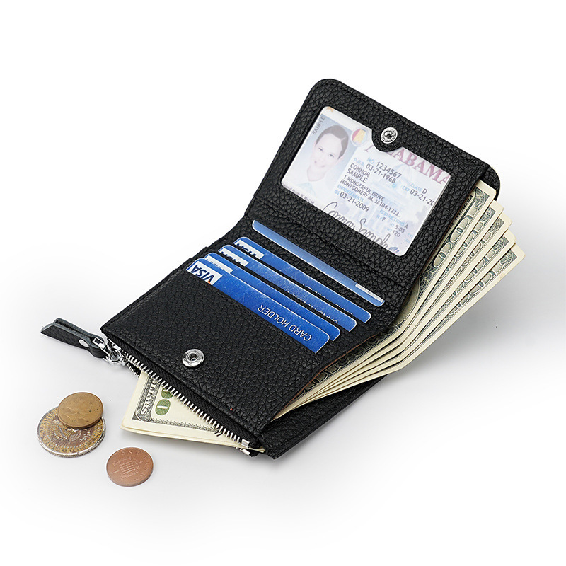 New genuine leather women's with fashionable contrasting color head layer, cowhide zipper, zero wallet, RFID anti magnetic anti-theft brush walle