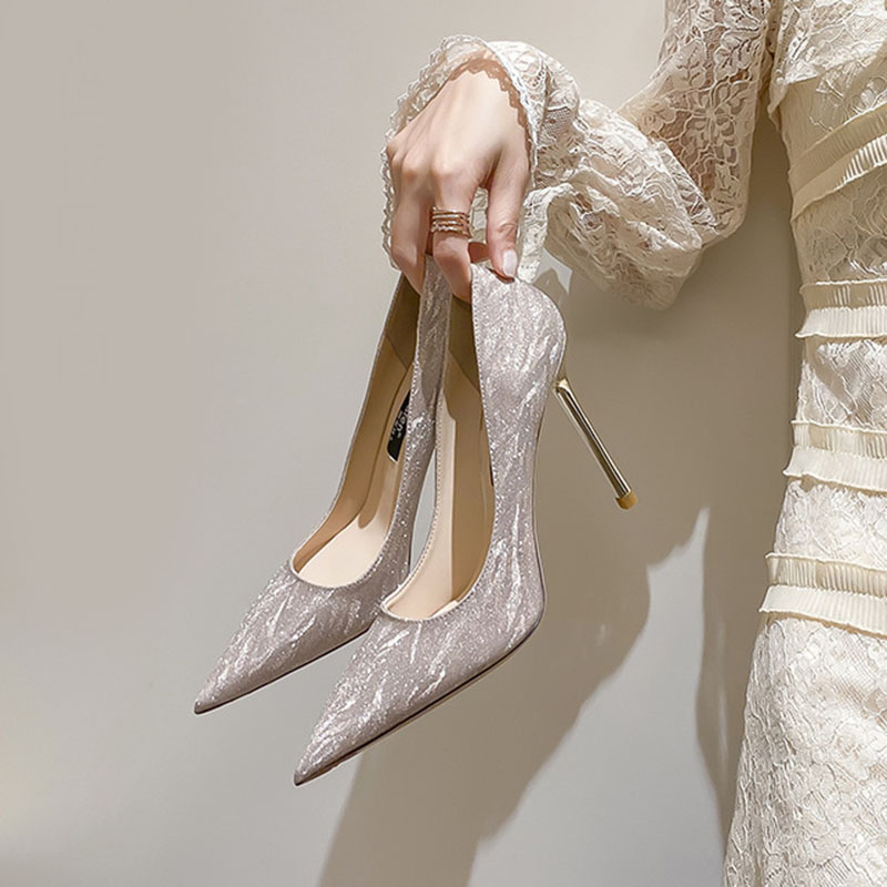 Summer New Luxury Gold Silver Women's High Heels Pointed Toe Sequin Heels Women Party Wedding Shoes 35-42 Female Pumps Shoes