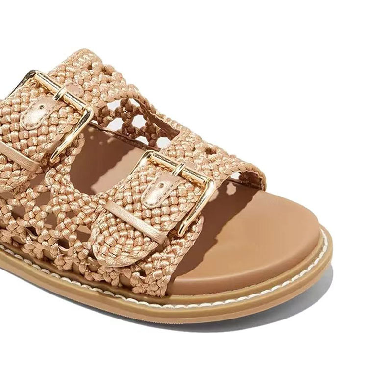 Summer Thick Soled Belt Buckle Women Outdoor Slippers New Flat Bottomed Round Toe Retro Casual Commuting Beach Sandals Size35-43