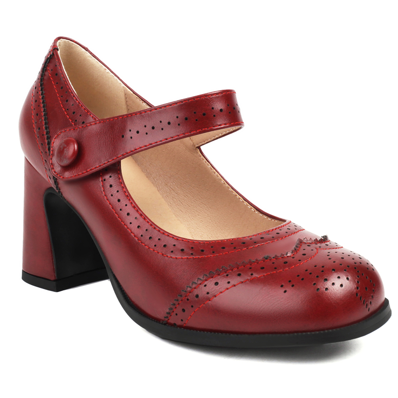 Elegant High Heels Mary Janes Shoes Women Straps Brown Black Heeled Pumps Large Size Office Party Wedding Shoes Ladies Big Size