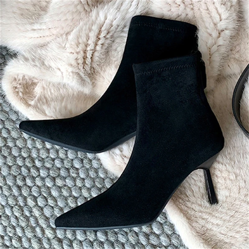 Eilyken BIG Size 43 Autumn Winter Pointed Toe Women Ankle Boots Concise Zipper Thin Heels Shoes Fashion Short Booties 4058