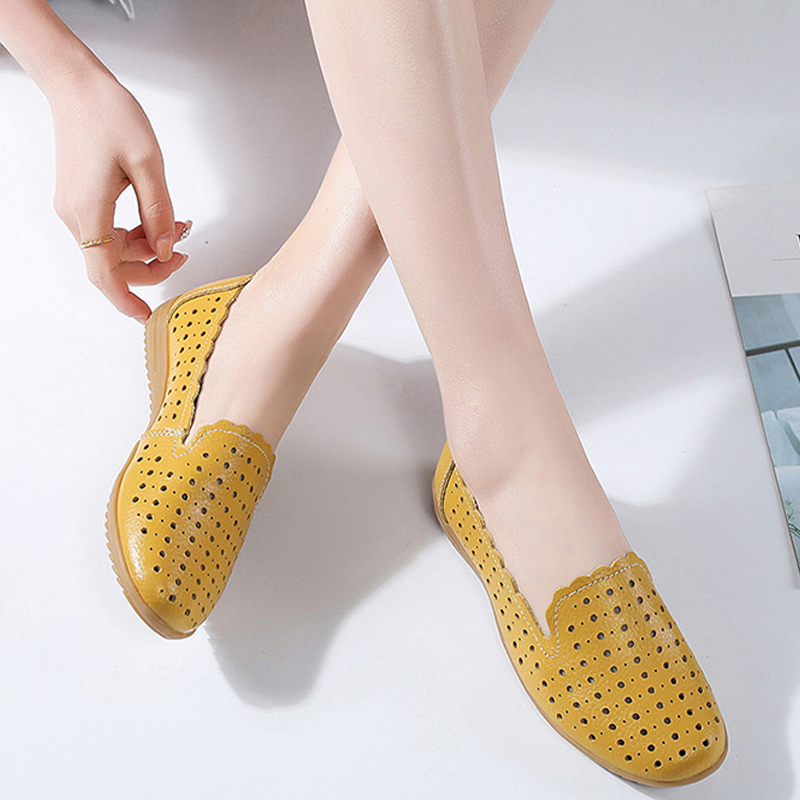 Summer Women Fashion Casual Shoes Leather Slip-on Flats Loafers Ladies Designer Sneakers Hollow Out Breathable Women's Moccasins