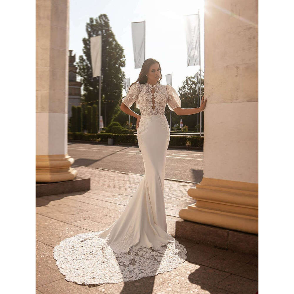Dresses Mermaid Halter Appliques Backless Sleeveless or-Length Princess Bride Wedding Dress Custom Made