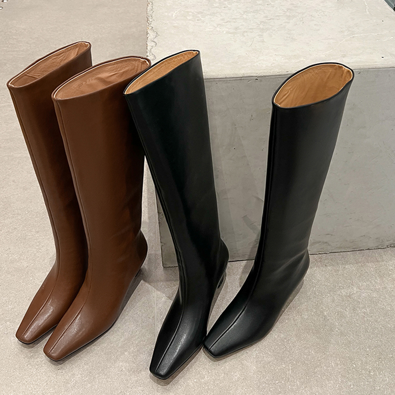 2025 new JOZHAMTA Size 34-40 Knee Boots For Women Real Leather Kitten Heels Winter Shoes 2025 Ins Fashion Vintage Office Lady Daily Dress