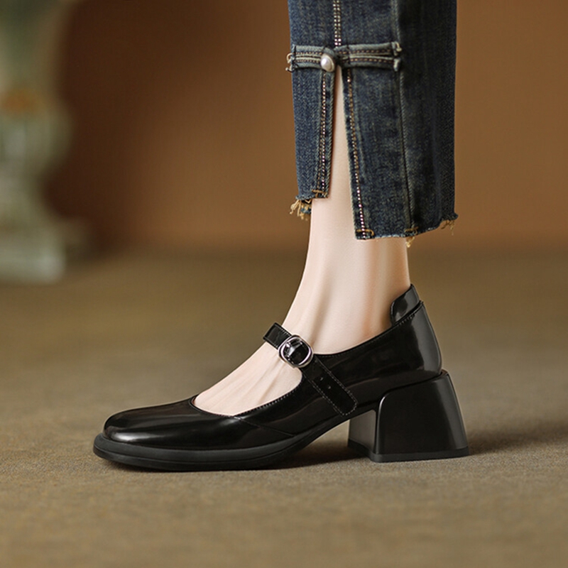 Spring/Autumn NEW Pumps Split Leather for Women New Round Toe Chunky Heel Female Sweet Platform Mary Janes Shoes eca6 Platm