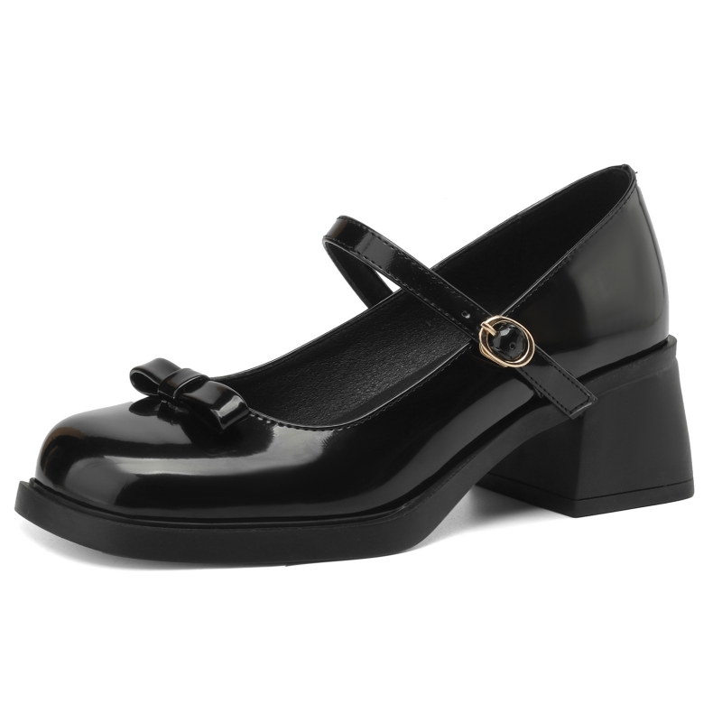 Medium Block Heels Mary Janes For Women Pump New Bow-tied Black Women's Heeled Party Office Wedding Shoes Lady 2024 Spring New 323b 's
