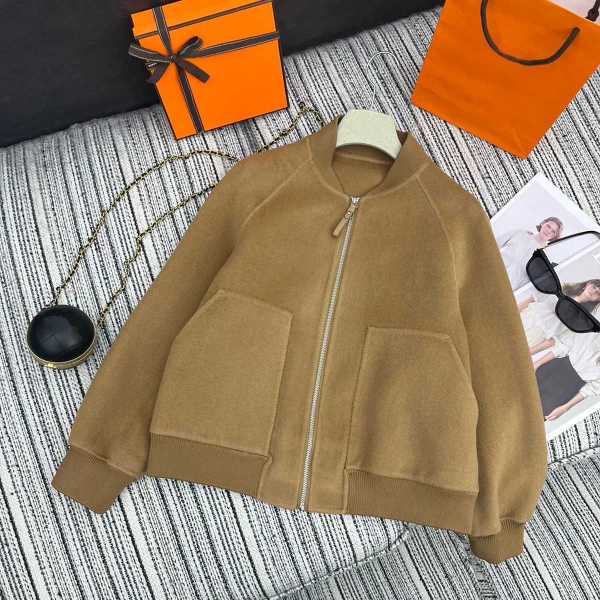 Womens Double sided Cashmere Jacket 2024 New Casual Simple High quality Cashmere Zipper Head Shoulder Sleeve Flying Jacket W240914