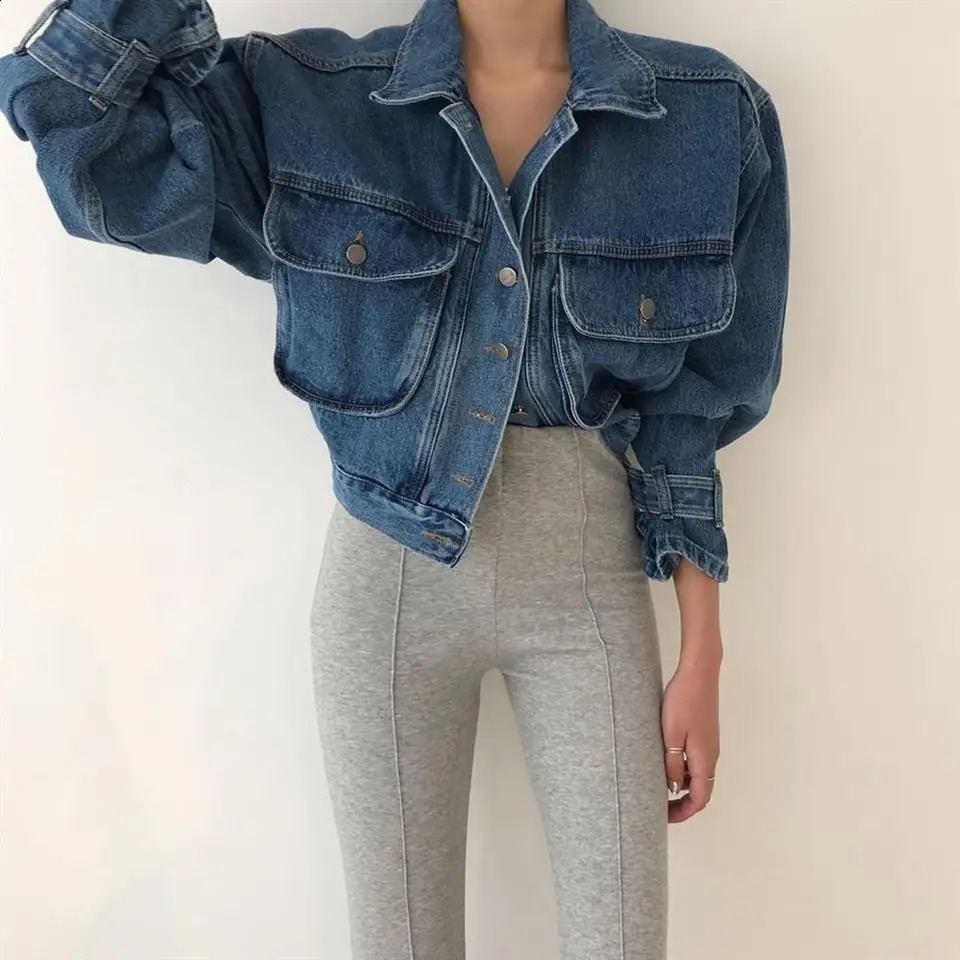 Coats jacket womens top sexy Puff long sleeved Y2k clothing cutting jacket womens denim shirt 240906