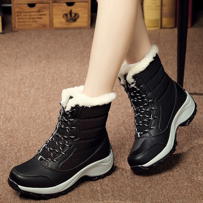 Winter High Top Women's Student Lace Up Midsole Thick Sole Anti Slip Cotton Warm Comfort Fashion Snow Boots a938